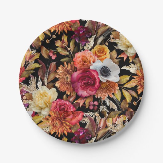 Dark Moody Herfst Floral Romantisch Vrijgezellenfe Papieren Bordje (Voorkant)