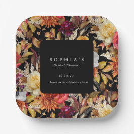 Dark Moody Herfst Floral Romantisch Vrijgezellenfe Papieren Bordje
