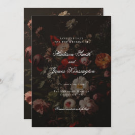 Dark Moody Herfst Herfstbloemen bruiloft Save The Date