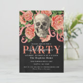Dark Moody Koraal Schedel Bloemen Halloween Party Kaart (Staand voorkant)