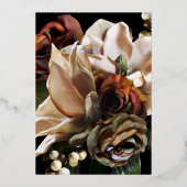 Dark Moody Magnolia Script Floral Weduwen Gold Folie Uitnodiging (Achterkant)