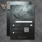 Dark Moody Midnight Bat & Fog Bruiloft QR Code RSVP Kaartje