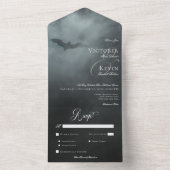 Dark Moody Midnight Bat & Fog Dinner Bruiloft All In One Uitnodiging (Binnen)