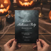Dark Moody Midnight Bat & Fog Halloween Party Kaart
