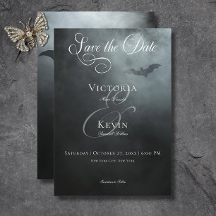 Dark Moody Midnight Bat & Mist Bruiloft Save The Date