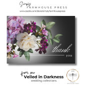 Dark Moody Midnight Paarse Bloemen Romance bruilof Bedankkaart