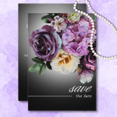 Dark Moody Midnight Paarse Bloemen Romance bruilof Save The Date