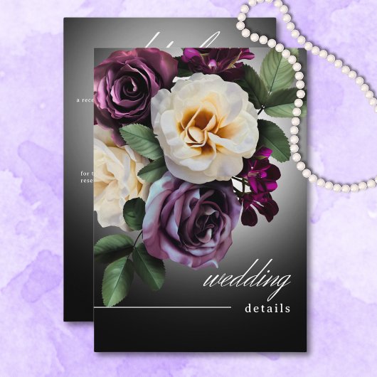 Dark Moody Midnight Paarse Bloemen Romance Details Informatiekaartje