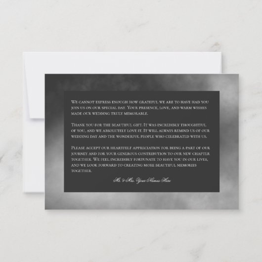 Dark Moody Midnight Zwart Mist Bruiloft Bedankkaart (Achterkant)