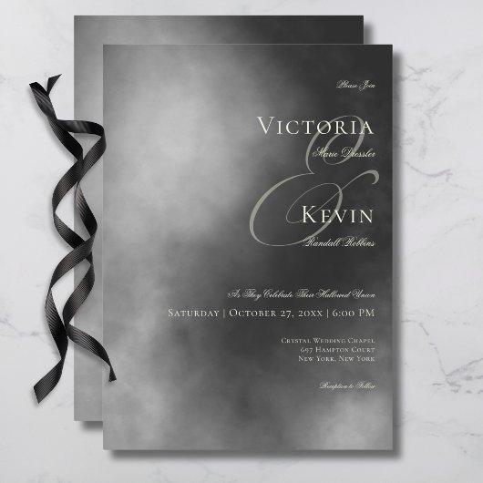 Dark Moody Midnight Zwart Mist Bruiloft Kaart