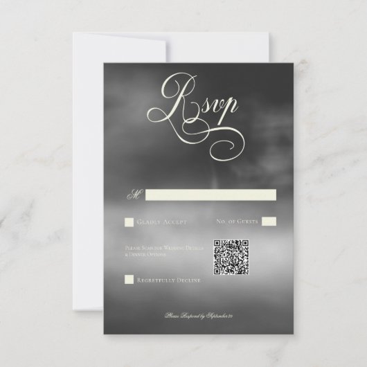 Dark Moody Midnight Zwart Mist Bruiloft QR Code RSVP Kaartje (Voorkant)