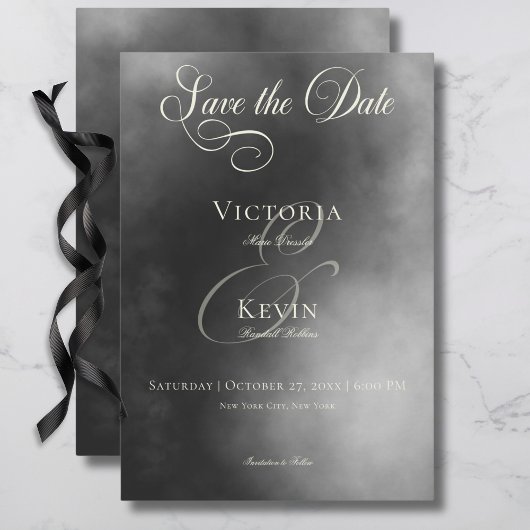 Dark Moody Midnight Zwart Mist Bruiloft Save The Date