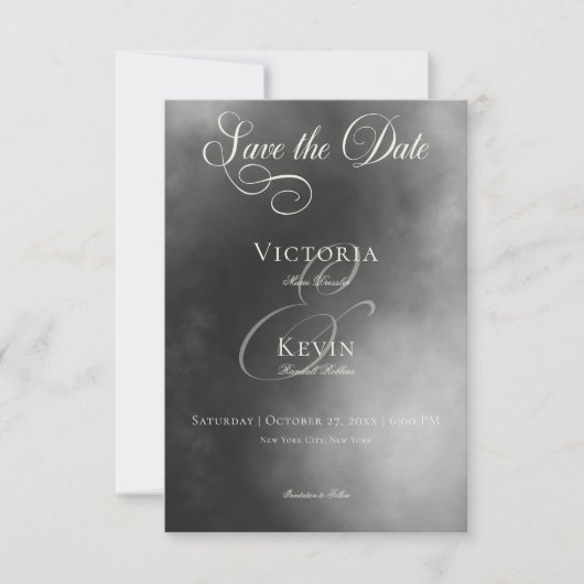 Dark Moody Midnight Zwart Mist Bruiloft Save The Date (Voorkant)
