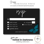 Dark Moody Minimal Blauwgroen mot bruiloft diner RSVP Kaartje