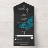 Dark Moody Minimal Blauwgroen Moth Geen Diner w /  All In One Uitnodiging (Binnen)
