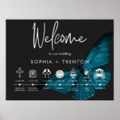 Dark Moody Minimal Blauwgroen Moth Orde van Evenem Poster (Voorkant)