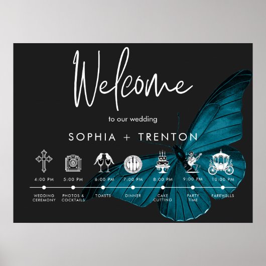 Dark Moody Minimal Blauwgroen Moth Orde van Evenem Poster (Voorkant)