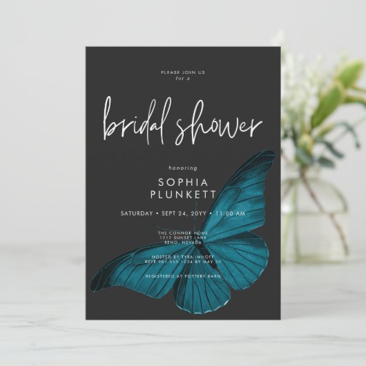 Dark Moody Minimal Blauwgroen Moth Vrijgezellenfee Kaart (Staand voorkant)