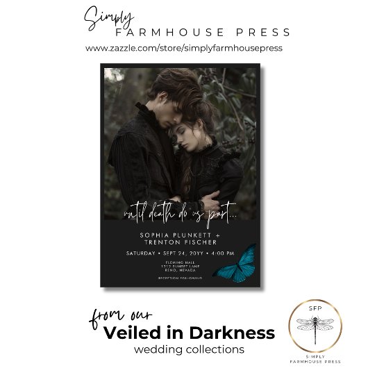 Dark Moody minimale Blauwgroen mot foto bruiloft Kaart