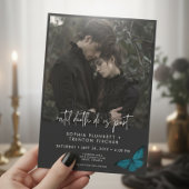 Dark Moody minimale Blauwgroen mot foto bruiloft Kaart