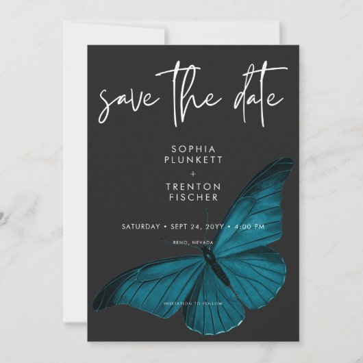 Dark Moody minimale Blauwgroen mot foto bruiloft Save The Date (Voorkant)