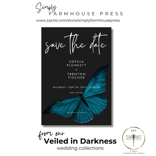 Dark Moody minimale Blauwgroen mot foto bruiloft Save The Date