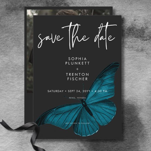 Dark Moody minimale Blauwgroen mot foto bruiloft Save The Date