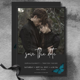 Dark Moody minimale Blauwgroen mot foto bruiloft Save The Date