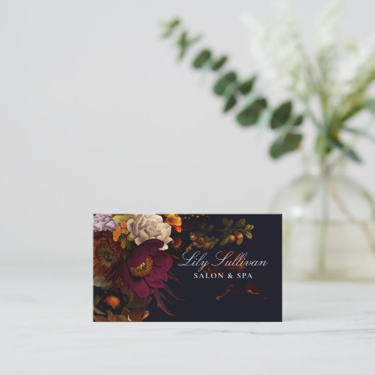 Dark Moody Night Autumn Floral Logo Visitekaartje (Staand voorkant)