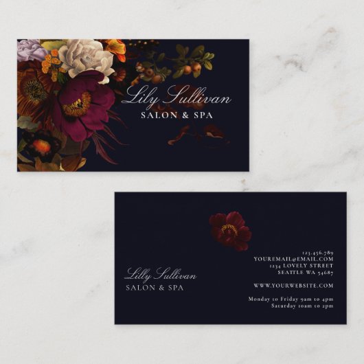 Dark Moody Night Autumn Floral Logo Visitekaartje (Voorkant / Achterkant)