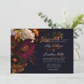 Dark Moody Night Autumn Floral Wedding Kaart (Staand voorkant)