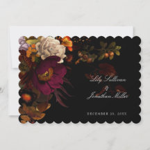 Dark Moody Night Autumn Floral Wedding RSVP Kaart