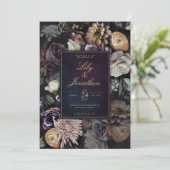 Dark Moody Night Paarse Lavender Floral Wedding Kaart (Staand voorkant)