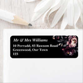 Dark moody noir elegante bordeaux pioenrozen sjabl etiket