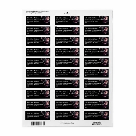 Dark moody noir elegante bordeaux pioenrozen sjabl etiket (Full Sheet)