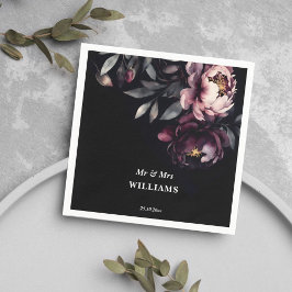 Dark moody noir elegante bordeaux pioenrozen sjabl servet