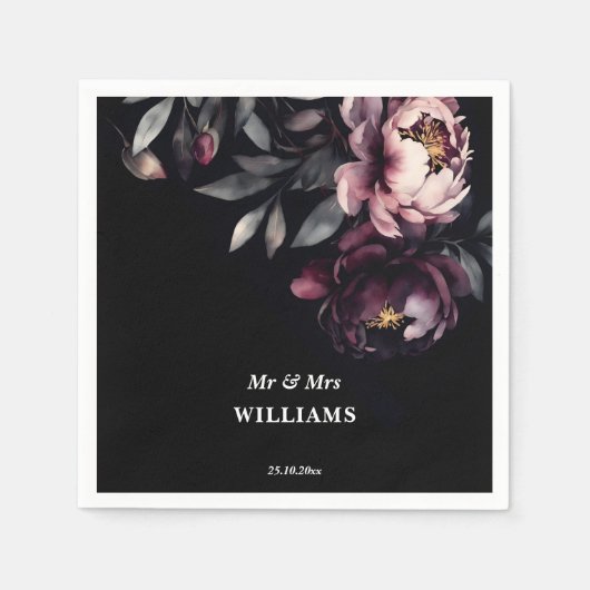 Dark moody noir elegante bordeaux pioenrozen sjabl servet (Voorkant)