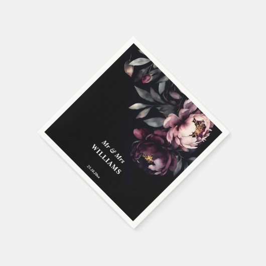 Dark moody noir elegante bordeaux pioenrozen sjabl servet (Hoek)