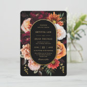 Dark Moody Orange Rust Burgundy Floral Wedding Kaart (Staand voorkant)