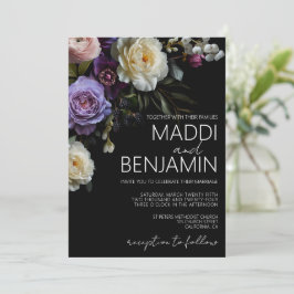 Dark Moody Paarse Bloemen bruiloft uitnodiging