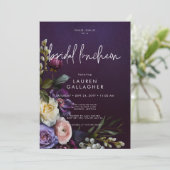 Dark Moody Paarse & Cream Bloemen Bruids Luncheon Kaart (Staand voorkant)