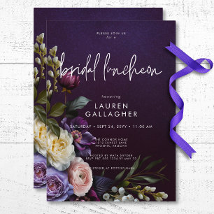 Dark Moody Paarse & Cream Bloemen Bruids Luncheon Kaart