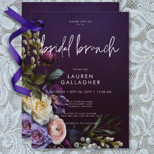 Dark Moody Paarse & Cream Bloemen Bruidsbrunch Kaart