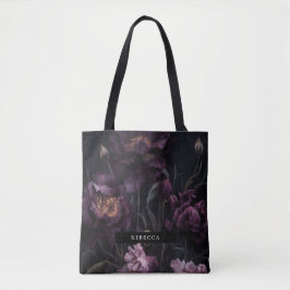 Dark Moody Paarse Dramatische Bloemen Bruidsmeisje Tote Bag