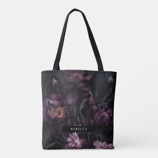 Dark Moody Paarse Dramatische Bloemen Bruidsmeisje Tote Bag (Achterkant)
