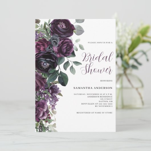 Dark Moody Paarse Floral Vrijgezellenfeest Kaart (Staand voorkant)