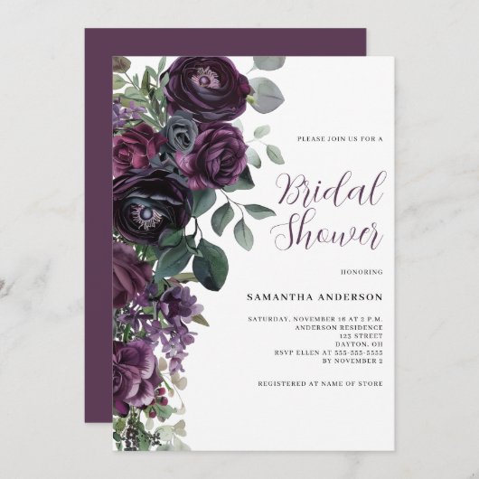 Dark Moody Paarse Floral Vrijgezellenfeest Kaart (Voorkant / Achterkant)