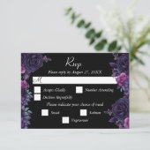 Dark Moody Paarse Gotische Bloemen Bruiloft RSVP K Kaartje (Staand voorkant)