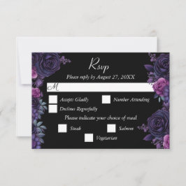 Dark Moody Paarse Gotische Bloemen Bruiloft RSVP K Kaartje