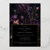 Dark Moody Paarse Gotische Bloemen Vrijgezellenfee Folie Uitnodiging (Voorkant)